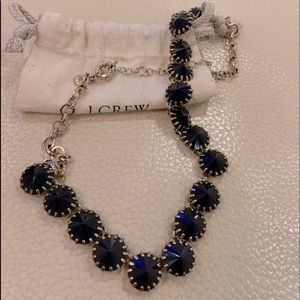 JCrew Gold Tone Navy Blue Glass Rivoli Necklace